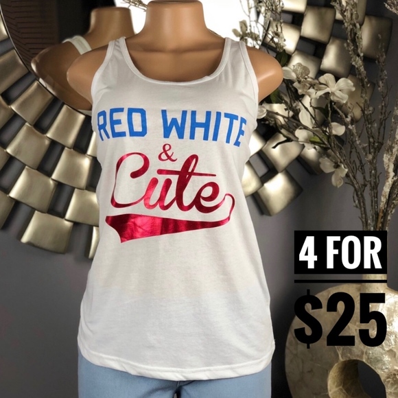 Tops - 4 for $25 SALE!!!! Red White & Cute Tank Top
